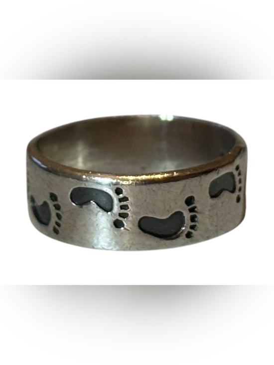 Jewelry - Vintage Footprints 925 Sterling Silver Wide Band Ring, size 9.5, Unisex